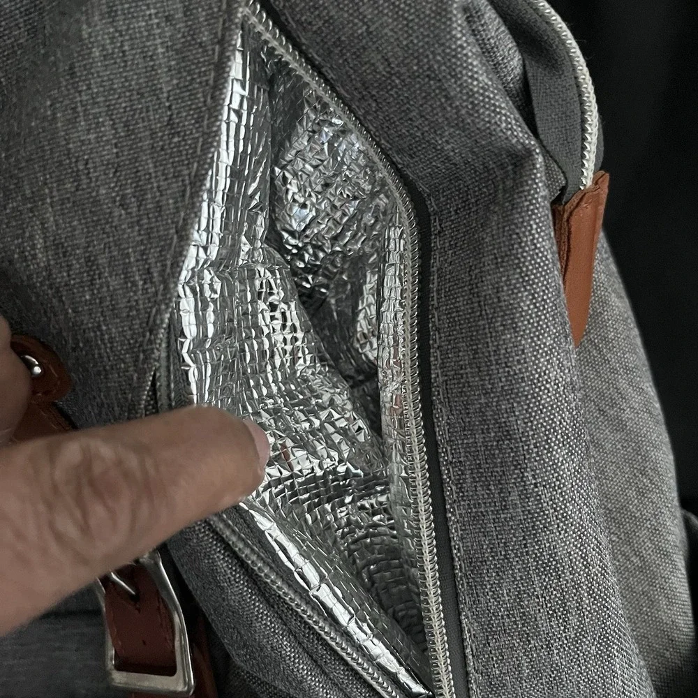 Canway Diaper Bag Backpack Gray Brown Leather Trim Travel Baby Bag‎ Large Multi